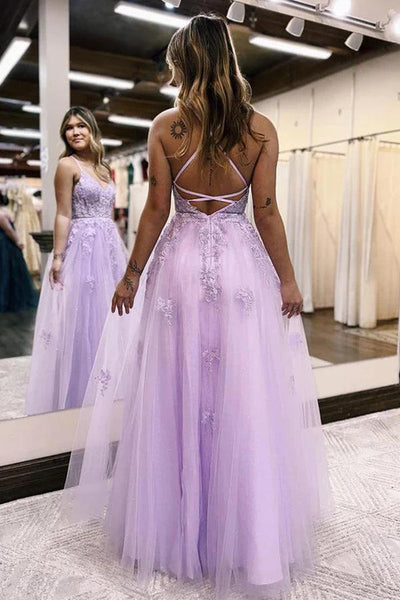 pgmdress Simple V Neck Tulle Long Prom Dress Lilac Tulle Formal Dress PSK259 US10 / Custom Color