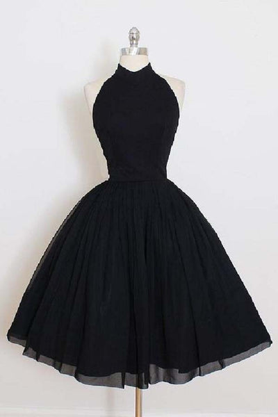 Cute A-line Black Chiffon Backless Short Prom Dress Homecoming Dress –  Promnova
