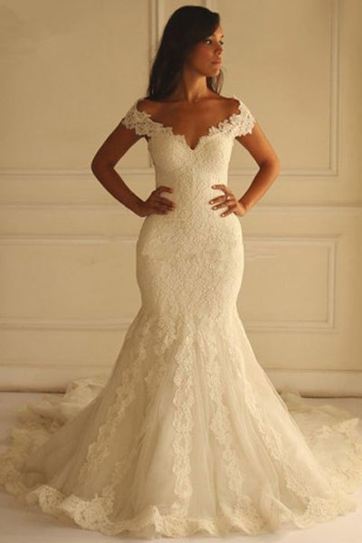 Off-the-shoulder Neckline A-line Wedding Dress With Lace Appliques WD232