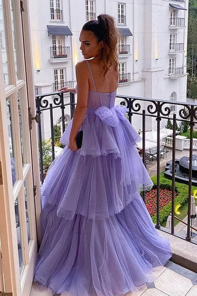 A Line V Neck Purple Tulle High Low Prom Dresses, High Low Purple Tull –  morievent