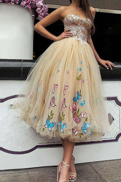 Tulle Sweetheart Appliques Butterfly Short Homecoming