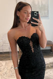 Black Mermaid Sweetheart Keyhole Prom Dresses With Lace Appliques, PL663 image 3