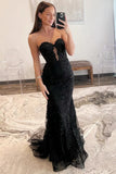 Black Mermaid Sweetheart Keyhole Prom Dresses With Lace Appliques, PL663 image 1