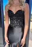 Black Satin Mermaid Sweetheart Long Prom Dresses With Beading, PL662 image 3