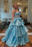 Blue Organza Strapless Long Prom Dresses With Bow, Evening Dress, PL674 | evening dresses | blue prom dress | simple prom dress | promnova.com