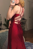 Burgundy Satin Mermaid V Neck Spaghetti Straps Simple Prom Dresses, PL648 | evening dress | party dress | prom dress for girls | promnova.com