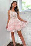 Cute A Line One Shoulder Homecoming Dresses With Lace Appliques, PH429 image 3