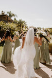 Dusty Green Chiffon A Line V Neck Spaghetti Straps Bridesmaid Dresses, PB182 image 2