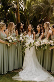 Dusty Green Chiffon A Line V Neck Spaghetti Straps Bridesmaid Dresses, PB182 image 3