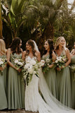 Dusty Green Chiffon A Line V Neck Spaghetti Straps Bridesmaid Dresses, PB182 image 4