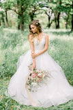 Elegant Tulle A Line V Neck Forest Wedding Dress With Lace Appliques, PW430 image 1