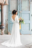 Empire Simple Chiffon A Line V Neck Half Sleeve Casual Wedding Dresses, PW433