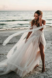 Flowy Tulle A Line Strapless Sweetheart Neck Bohemian Wedding Dresses, PW434