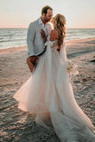 Flowy Tulle A Line Strapless Sweetheart Neck Bohemian Wedding Dresses, PW434 image 2