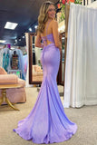 Glitter Lavender Mermaid Scoop Long Prom Dresses With Appliques, PL686 | backless prom dresses | new arrival prom dress | simple prom dress | promnova.com