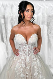 Gorgeous Tulle A Line Sweetheart Wedding Dresses With Lace Appliques, PW444 image 3