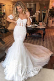 Gorgeous Tulle Mermaid Sweetheart Wedding Dresses With Appliques, PW440