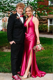 Green Satin Mermaid Halter Sleeveless Prom Dresses With Sweep Train, PL675 image 3