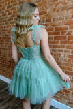 Green Tulle Tiered Spaghetti Straps A Line Short Homecoming Dresses, PH435 image 2