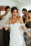 Ivory Lace Sheath Off-the-Shoulder Side Slit Wedding Dress With Slit, PW449 image 3