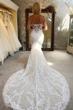 Ivory Mermaid Strapless Wedding Dresses With Lace Appliques, PW429 | mermaid lace wedding dress | bohemian wedding dress | wedding dresses near me | promnova.com