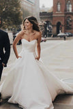 Ivory Strapless Satin Ball Gown Sweetheart Wedding Dresses, Bridal Gown, PW428 image 2