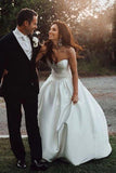 Ivory Strapless Satin Ball Gown Sweetheart Wedding Dresses, Bridal Gown, PW428