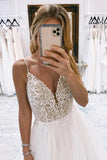 Ivory Tulle A Line Backless Lace Top Wedding Dresses With Train, PW448 | simple wedding dress | lace wedding gown | custom made wedding dress | promnova.com