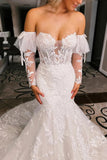 Ivory Tulle Mermaid Sweetheart Wedding Dresses With Detachable Sleeves, PW427 image 3