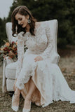 Mermaid Lace Long Sleeves Backless Vintage Wedding Dresses, PW418 image 1