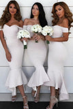 Mermaid Satin Off-the-shoulder High Low Simple Bridesmaid Dresses, PB181