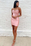 Pink Satin Strapless Sweetheart Short Homecoming Dresses With Lace, PH425 image 3