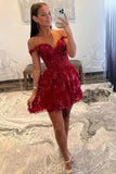 Red A Line V Neck Sequins Lace Appliques Short Homecoming Dresses, PH427 image 6