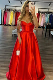 Red Satin A Line Sweetheart Lace Up Long Prom Dresses With Slit, PL705 | new arrival prom dress | prom dress shops | cheap long prom dress | promnova.com