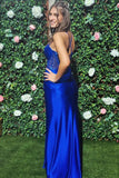 Royal Blue Mermaid Off Shoulder Rhinestone Long Prom Dresses With Slit, PL673 image 2