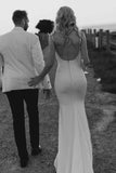 Satin Mermaid Cowl Neck Spaghetti Straps Simple Wedding Dresses, PW439 image 5