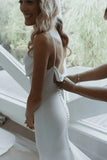 Satin Mermaid Cowl Neck Spaghetti Straps Simple Wedding Dresses, PW439 image 4