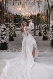 Soft Tulle A Line V Neck Long Sleeves Bohemian Wedding Dresses, PW441 image 2