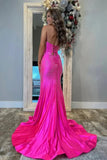 Sparkly Hot Pink Satin Mermaid Sweetheart Prom Dresses With Rhinestones, PL732 image 2