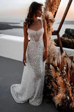 Sparkly Lace A Line Scoop Neck Beach Wedding Dresses, Bridal Gown, PW436