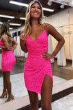 Sparkly Sequins V Neck Spaghetti Straps Short Homecoming Dresses, PH433 image 1