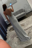 Sparkly Silver Satin Mermaid Spaghetti Straps Corset Long Prom Dresses, PL706 | cheap prom dress | evening dress | long formal dress | promnova.com