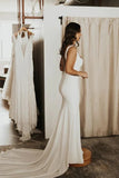 Stretchy Satin Square Neck Simple Wedding Dresses With Sweep Train, PW420 image 2