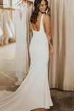 Stretchy Satin Square Neck Simple Wedding Dresses With Sweep Train, PW420 image 3