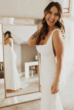 Stretchy Satin Square Neck Simple Wedding Dresses With Sweep Train, PW420 image 4