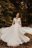 Tulle A Line 3/4 Sleeves Backless Lace Wedding Dresses, Bridal Gown, PW415