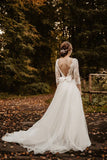 Tulle A Line 3/4 Sleeves Backless Lace Wedding Dresses, Bridal Gown, PW415 image 2