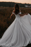 Tulle A Line Off-the-Shoulder Wedding Dresses With Lace Appliques, PW416 image 4