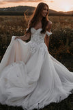 Tulle A Line Off-the-Shoulder Wedding Dresses With Lace Appliques, PW416 image 1