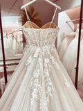 Tulle A Line Spaghetti Straps Corset Lace Appliques Wedding Dresses, PW424 image 4